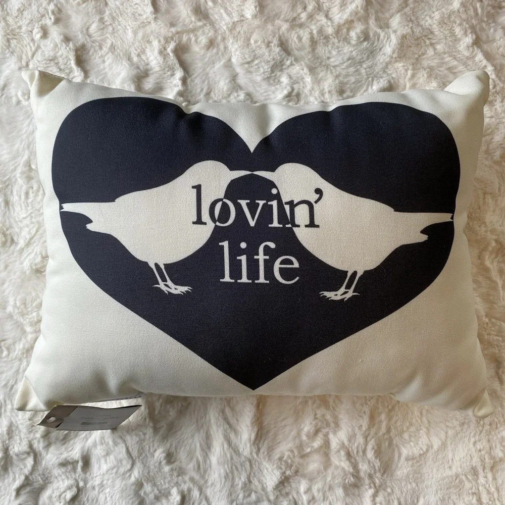 Pottery Barn Outdoor Lovin Life Birds‎ Pillow 12x16 Outdoor Accents Pillow NEW